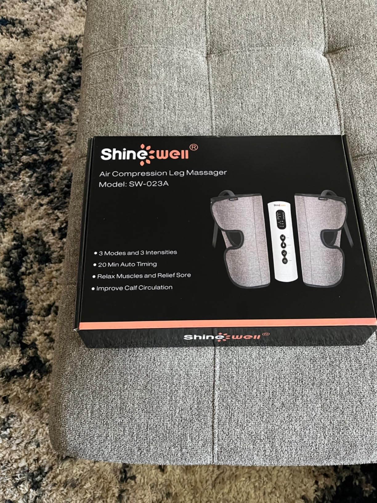 SHINE WELL Leg Compression Massager for Circulation and Pain Relief Fsa, Air Compression Calf Massager with 3 Modes 3 Intensities 2 Timing, for Restless Legs Syndrome Relief, Wellness Gift for Mom Dad customer photo 2