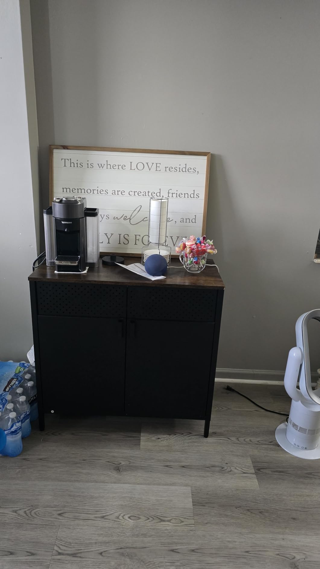 SONGMICS Storage Cabinet, Metal Cabinet, Sideboard with 2 Doors, 15.7 x 31.5 x 29.9 Inches, Magnetic Closure, Adjustable Shelf, Steel Frame, Rustic Brown and Black ULSC102B01 customer photo 1