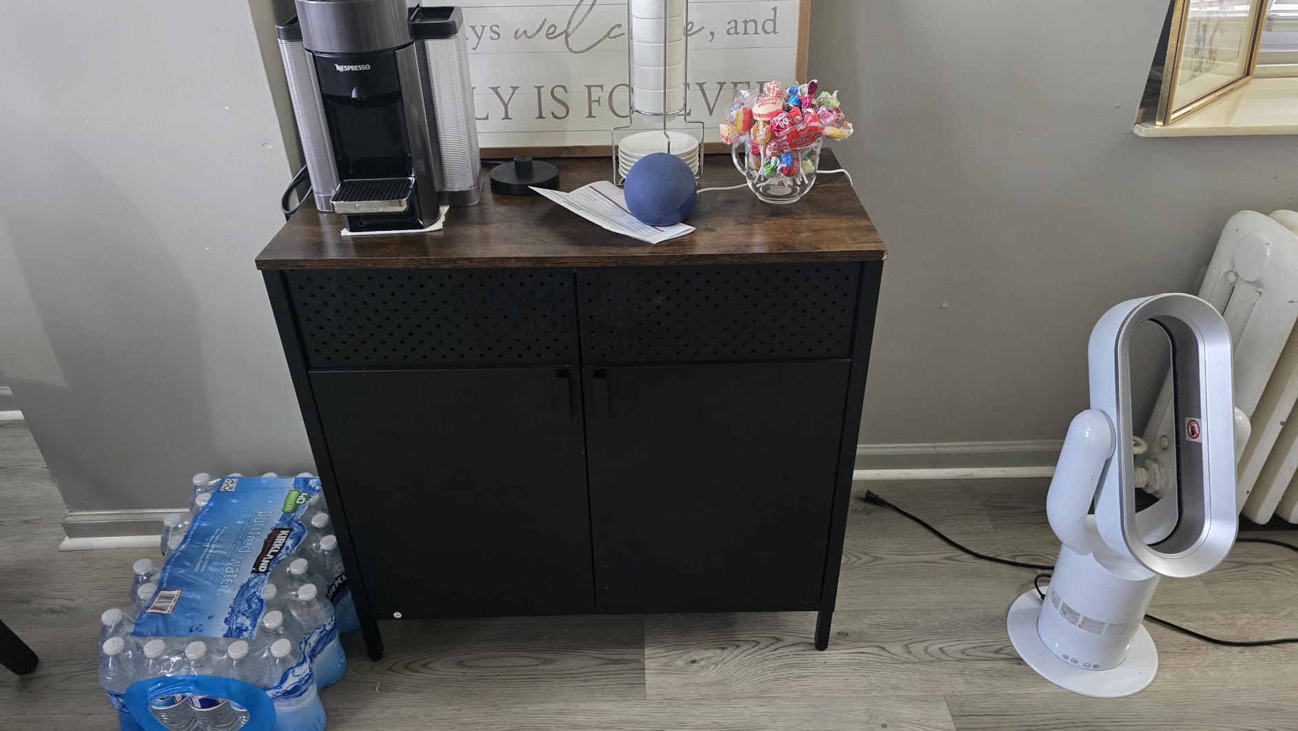 SONGMICS Storage Cabinet, Metal Cabinet, Sideboard with 2 Doors, 15.7 x 31.5 x 29.9 Inches, Magnetic Closure, Adjustable Shelf, Steel Frame, Rustic Brown and Black ULSC102B01 customer photo 2