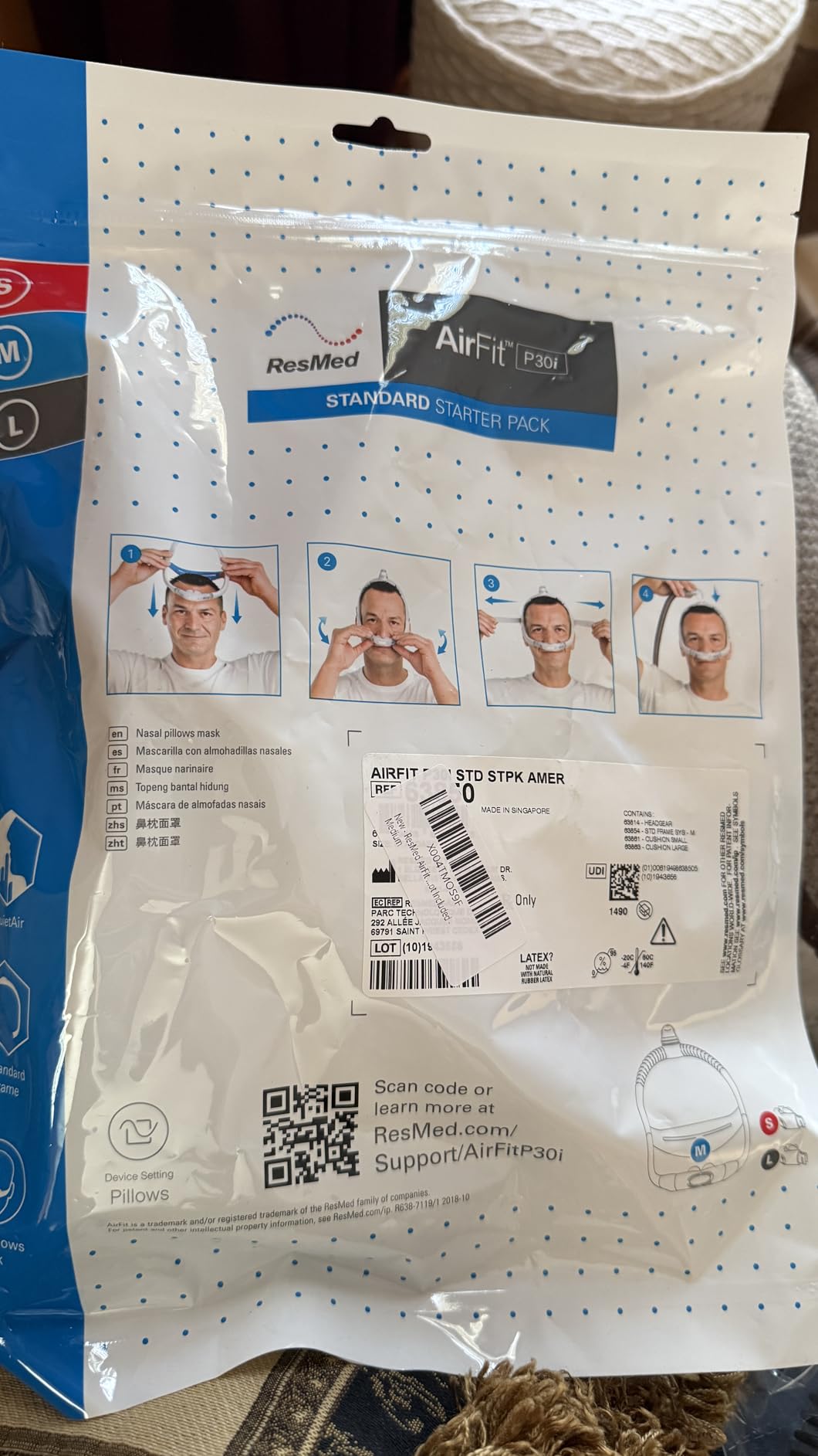 Resmed AirFit P30i Standard Frame System - Replacement CPAP Frame System with Nasal Pillows Cushion - Headgear Not Included - Small customer photo 1