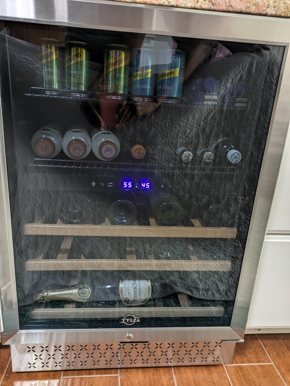 Tylza Wine and Beverage Refrigerator, 24 Inch Dual Zone Wine Fridge Built-in or Freestanding, Holds 100 Cans and 30 Bottles, Under Counter Wine Cellar with Double-Layer Glass Door, LED Light, Lock customer photo 1