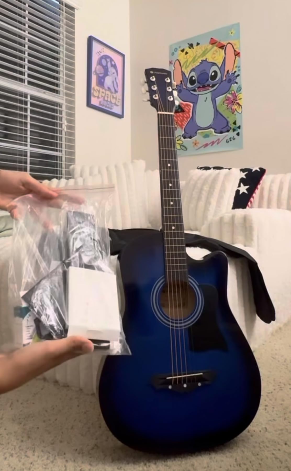 Joymusic 38 inch sunburst beginner acoustic guitar kit,bundle with a strap with picks holder,digital tuner, set strings, capo,cleaning cloth,6 picks,gig bag customer photo 1