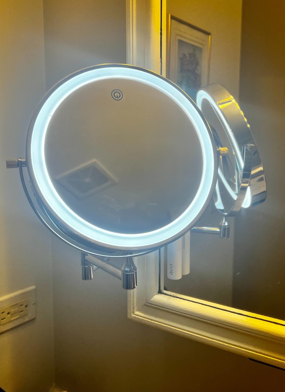 FUNTOUCH 5000mAh Rechargeable Wall Mounted Lighted Makeup Vanity Mirrors, Double Sided 1X 30X Magnifying, 3 Color Lighting, Touch Screen Dimming, Extended Arm 360 Rotation Shaving Bathroom Mirror customer photo 1
