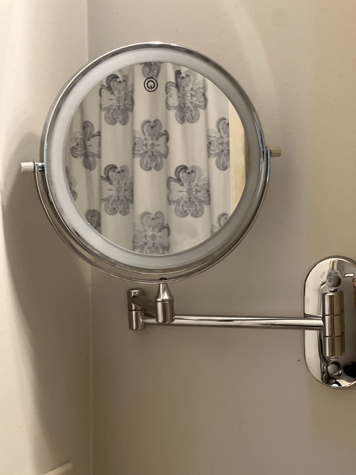 FUNTOUCH 5000mAh Rechargeable Wall Mounted Lighted Makeup Vanity Mirrors, Double Sided 1X 30X Magnifying, 3 Color Lighting, Touch Screen Dimming, Extended Arm 360 Rotation Shaving Bathroom Mirror customer photo 2