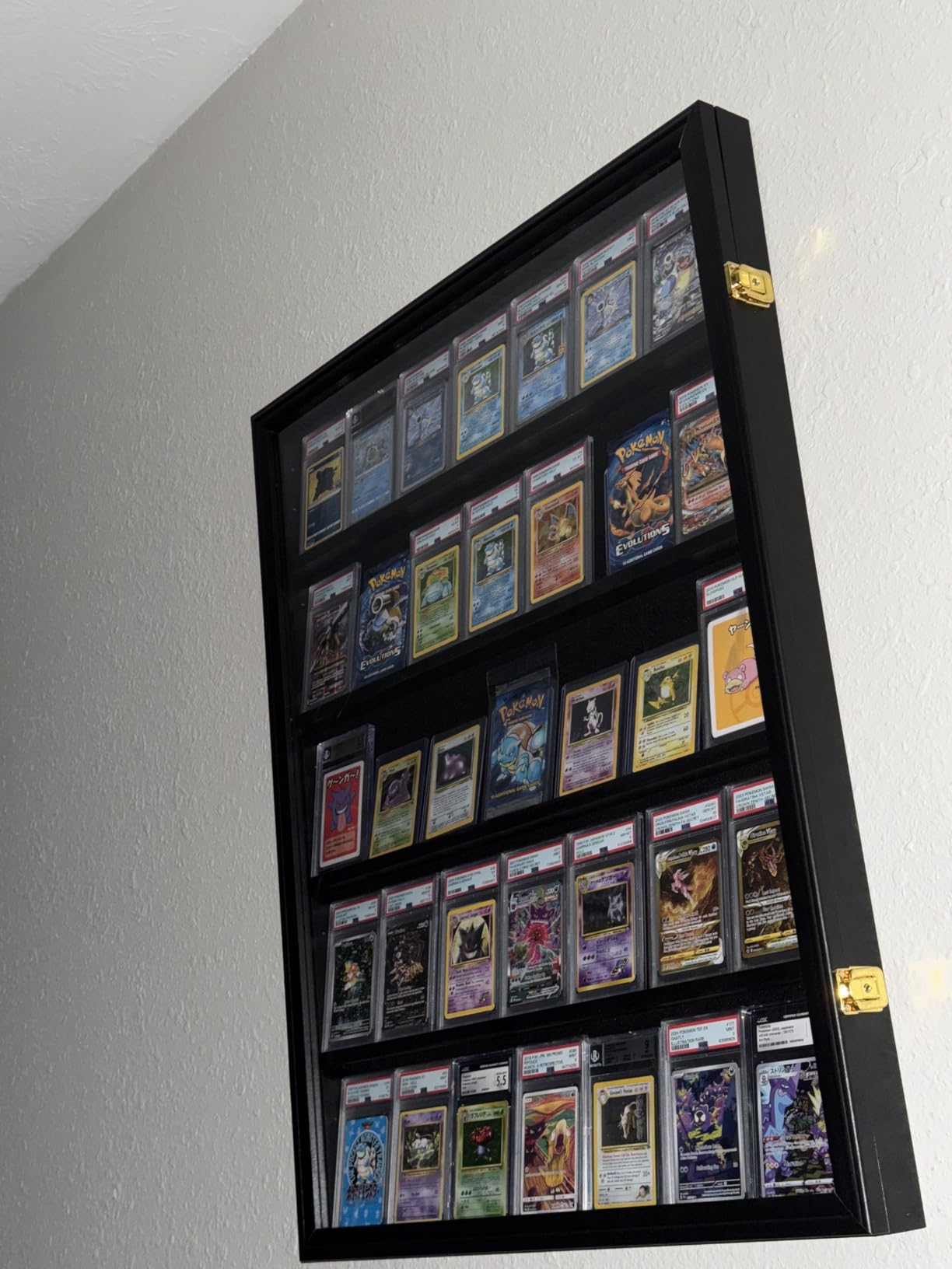 35 Graded Sports Card Display Case - Baseball Card Display Frame with UV Protection Clear View Lockable Wall Cabinet for Basketball Collectible Trading Card Black Finish customer photo 2