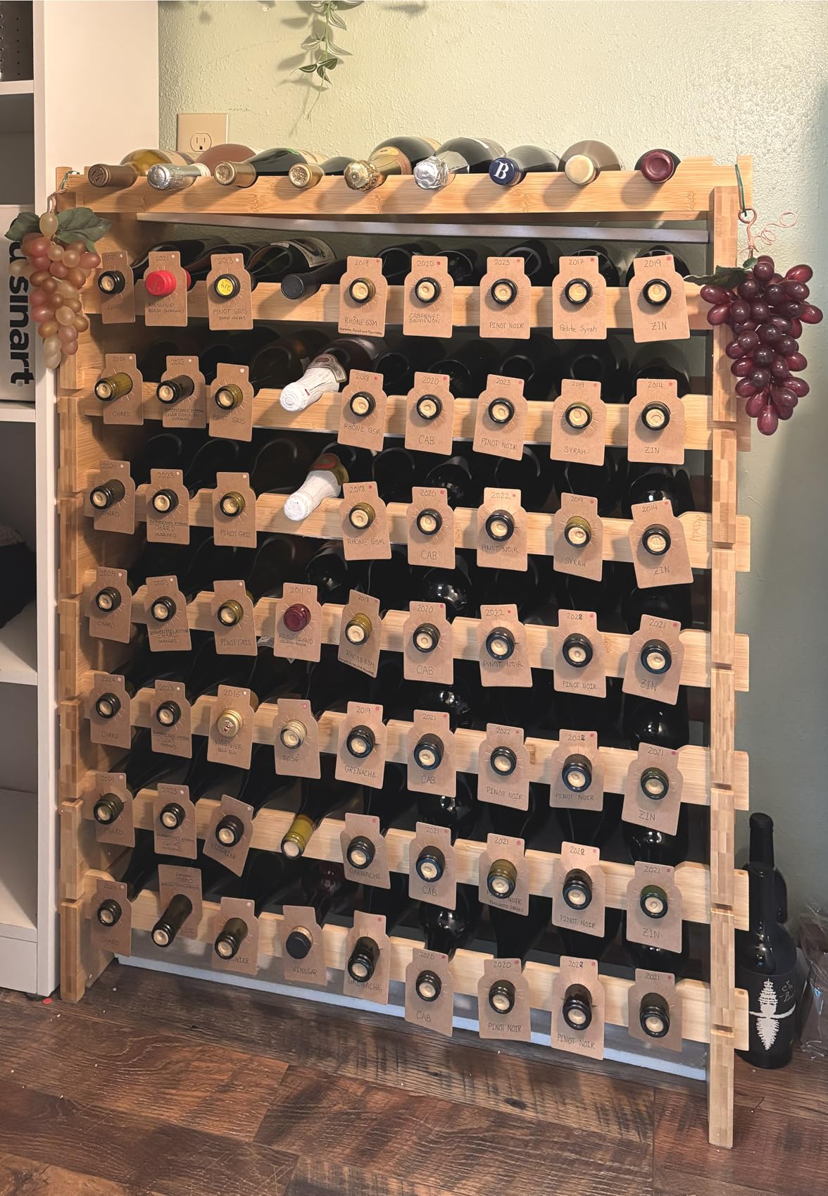 NutriChef 72 Bottle Wine Rack Stackable Bamboo Freestanding, 8-Tier Modular Shelf, Sturdy Wobble Free, Upgraded 2026 Design, Easy No-Tool Assembly for Kitchen, Cellar or Bar Storage 33.5