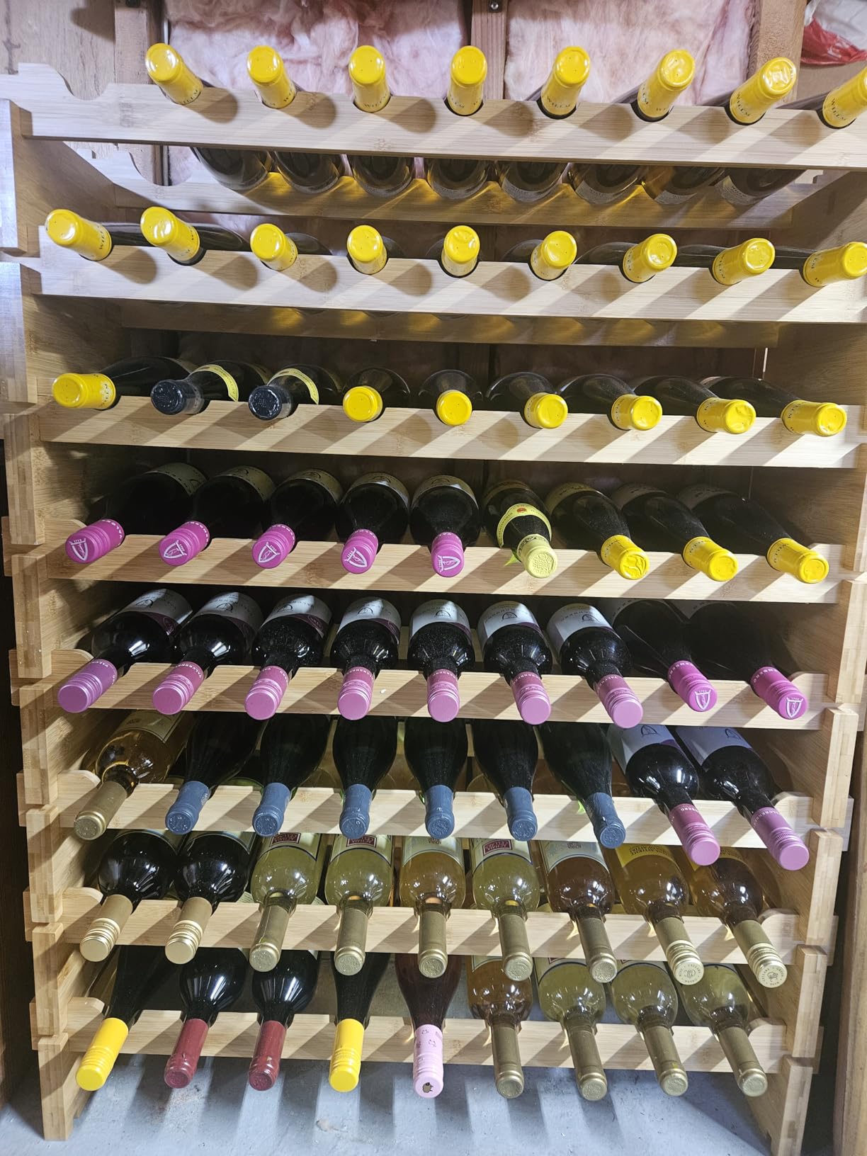 NutriChef 72 Bottle Wine Rack Stackable Bamboo Freestanding, 8-Tier Modular Shelf, Sturdy Wobble Free, Upgraded 2026 Design, Easy No-Tool Assembly for Kitchen, Cellar or Bar Storage 33.5