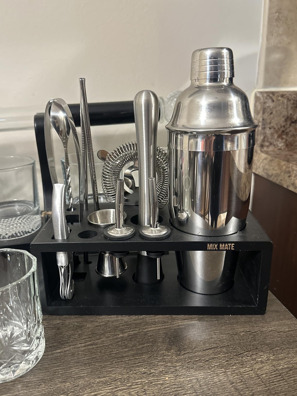 Mixology Bartender Kit with Stand - 15 Piece Bar Tool Set, Silver Bar Set Cocktail Shaker Set for Drink Mixing - Includes Martini Shaker, Jigger, Strainer, Bar Mixer Spoon, Tongs, Opener | Gift Idea customer photo 2