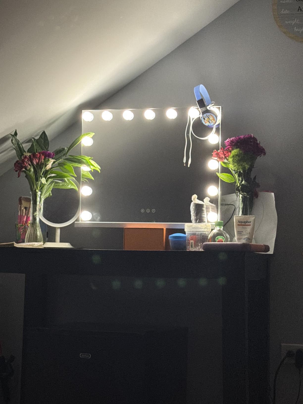 M MIVONDA Vanity Mirror with Lights, Lighted Makeup Hollywood Mirror with Dimmable 3 Color Lights LED Bulbs for Desk and Wall customer photo 1