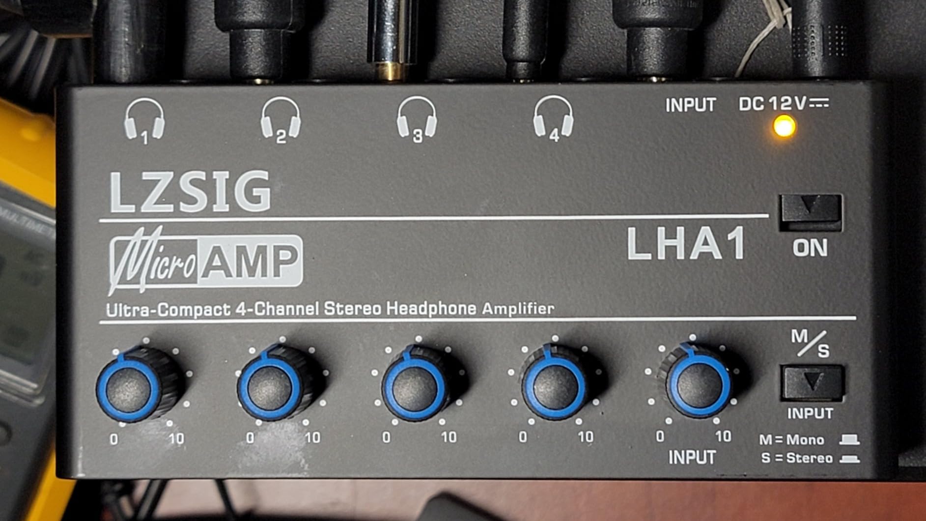 LZSIG Headphone Amplifier 4 Channel, Metal Stereo Audio Amplifier with Bass Boost, Mini Earphone Splitter with Power Adapter, 1/4