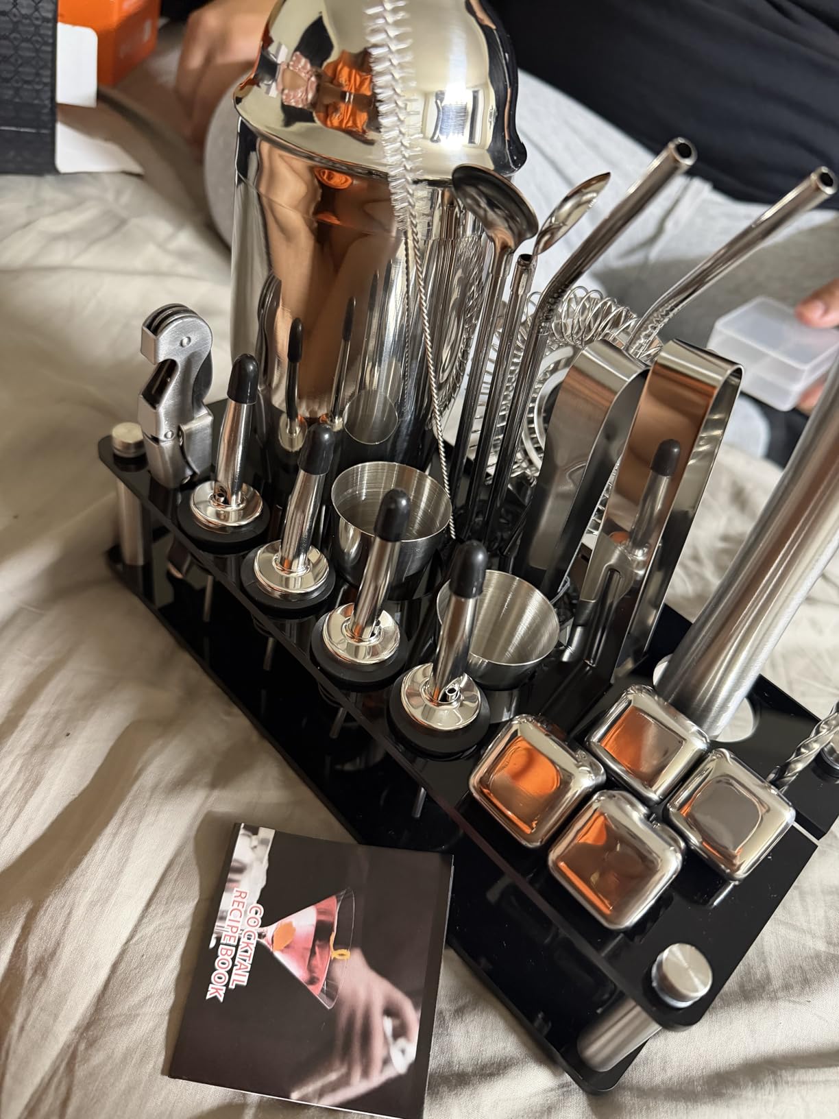 Cocktail Shaker Set, 23-Piece Stainless Steel Bartender Kit with Acrylic Stand & Cocktail Recipes Booklet, Professional Bar Tools for Drink Mixing, Home, Bar, Party (Include 4 Whiskey Stones) customer photo 2