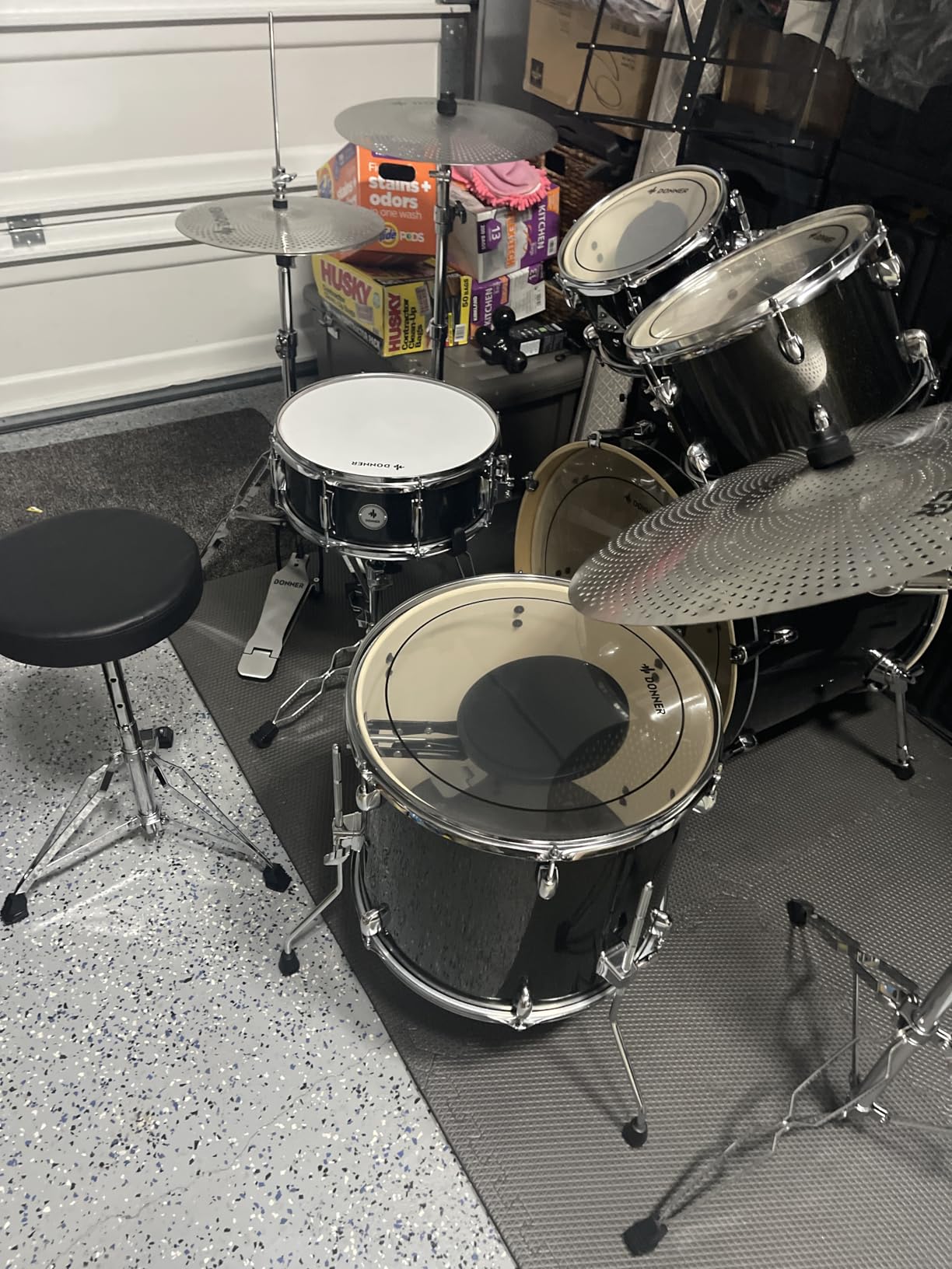 Donner Drum Set Adult with Practice Mute Pad, 5-Piece 22 inch Full Size Acoustic Drum Kit, Black- DDS-520 customer photo 1