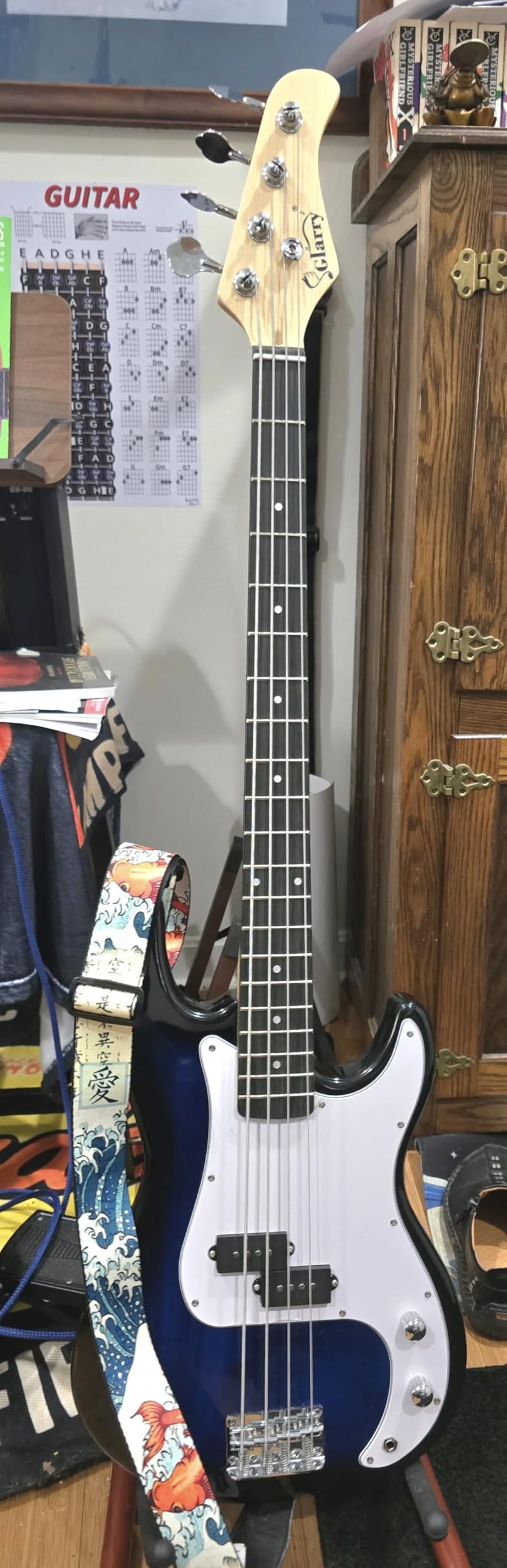 GLARRY Full Size Electric Bass Guitar Beginner Kit 4 String Exquisite Basswood Bass with 20W AMP, Cable, Strap, Bag and Accessories (Dark Blue, 39