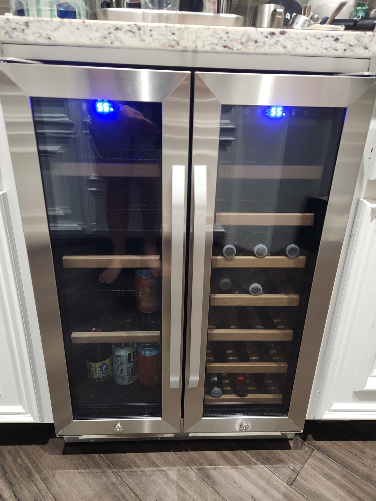 Wine and Beverage Refrigerator, 24 Inch Dual Zone Fridge with Glass Door, Built-In Cooler with Powerful and Quite Cool System/18 Bottles and 88 Cans Capacity Bverage Cooler customer photo 2