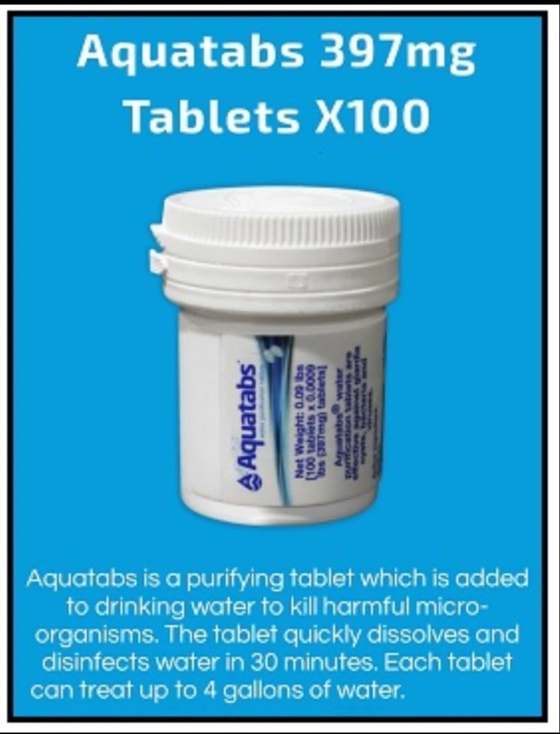 Aquatabs Water Purification Tablets (397mg, 100 Pack). Water Filtration System for Camping, Boating, Emergency Water, Survival Kit, and Marine. customer photo 2
