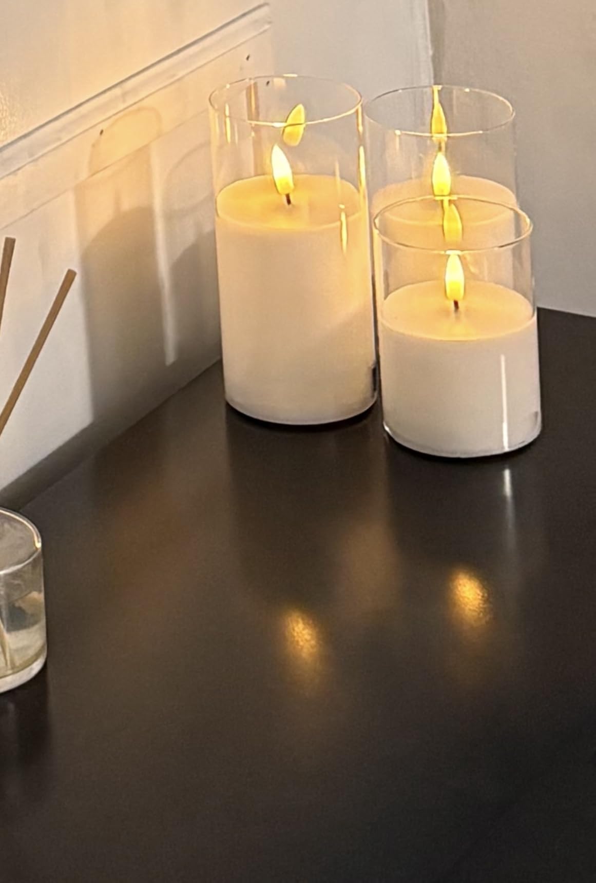 Eywamage Clear Glass Flameless Candles with Remote Timer, Flickering Battery LED Pillar Candles Set of 3 customer photo 2
