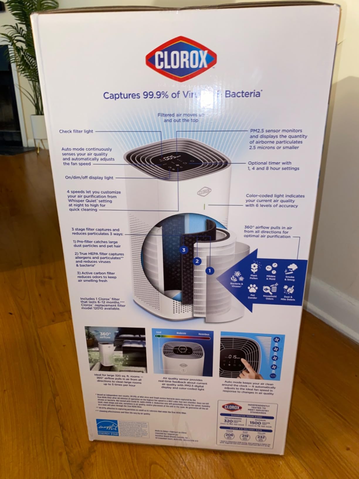 Clorox HEPA Air Purifiers for Home, True HEPA Filter, Medium Rooms Up to 1,000 Sq Ft, Removes 99.9% of Mold, Viruses, Wildfire Smoke, Allergens, Pet Allergies, Dust, AUTO Mode, Whisper Quiet customer photo 1