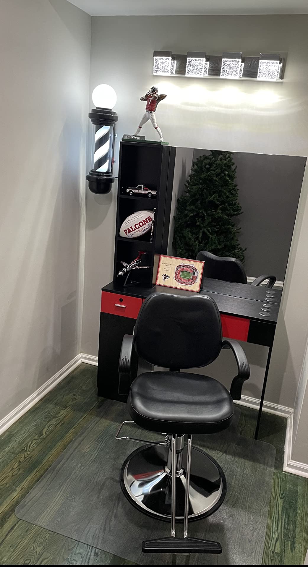 Artist hand Wall Mount Salon Station Barber Stations Styling Station with Vanity Mirror Barber Beauty Spa Salon Equipment(Black/red) customer photo 2
