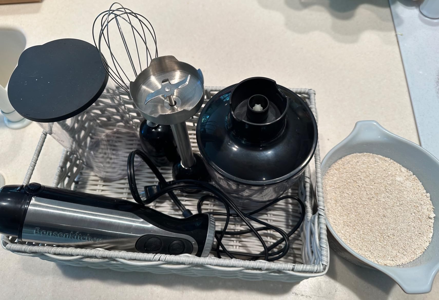 Bonsenkitchen Immersion Blender Handheld with Food Processor, 20 Speeds Hand Blender with Turbo Mode, Stainless Steel Blade, Egg Whisk, Beaker & Chopper Bowl, Hand Mixer for Smoothie, Soup, Baby Food customer photo 1