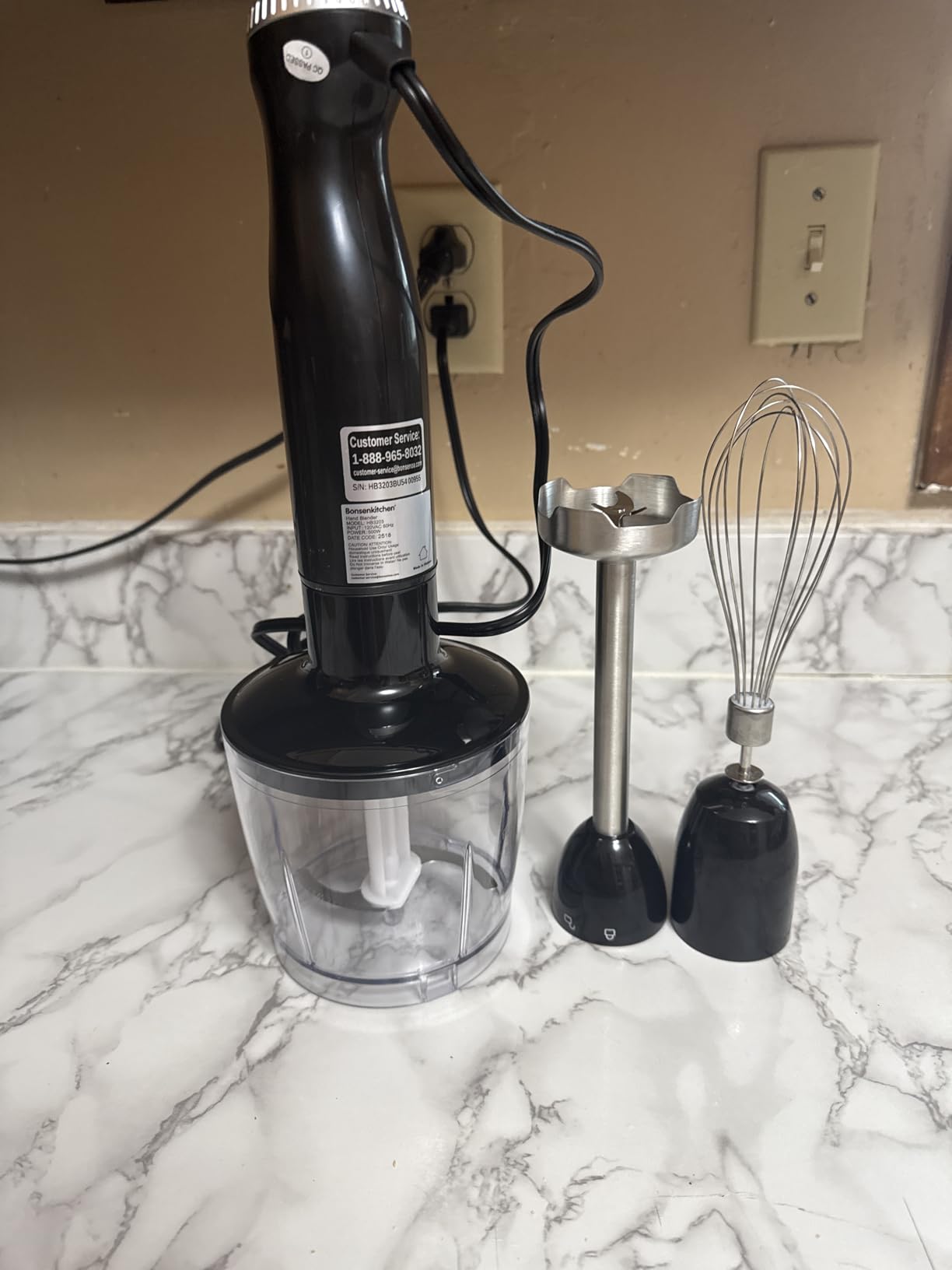 Bonsenkitchen Immersion Blender Handheld with Food Processor, 20 Speeds Hand Blender with Turbo Mode, Stainless Steel Blade, Egg Whisk, Beaker & Chopper Bowl, Hand Mixer for Smoothie, Soup, Baby Food customer photo 2