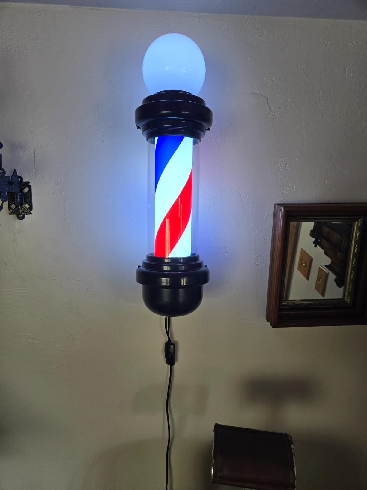 27'' Wall-Mounted Barber Pole Led Light, Red, White, Blue Stripes, Waterproof, for Salon customer photo 1