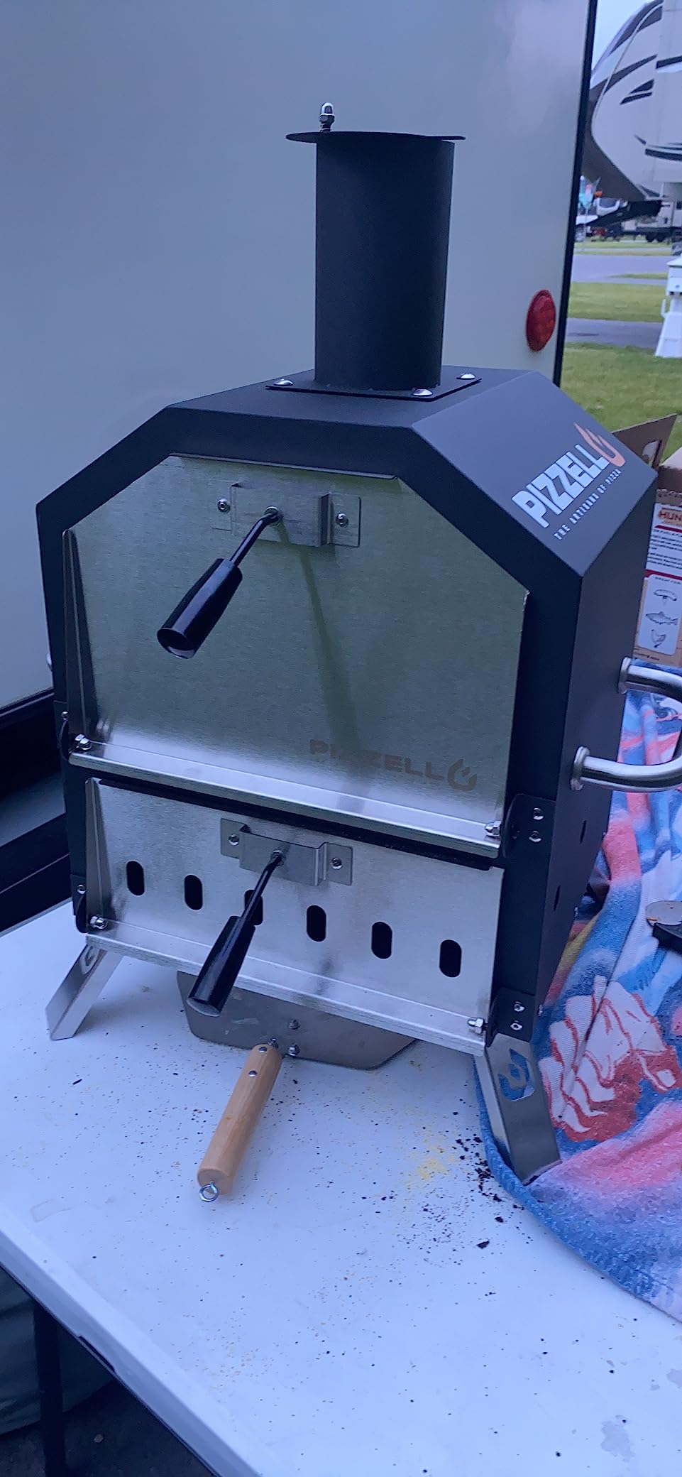 Pizzello Outdoor Pizza Oven Wood Fired 2-Layer Pizza Ovens Outside Pizza Maker with Stone, Pizza Peel, Cover,Removable Cooking Rack for Camping Backyard BBQ (Black) customer photo 2