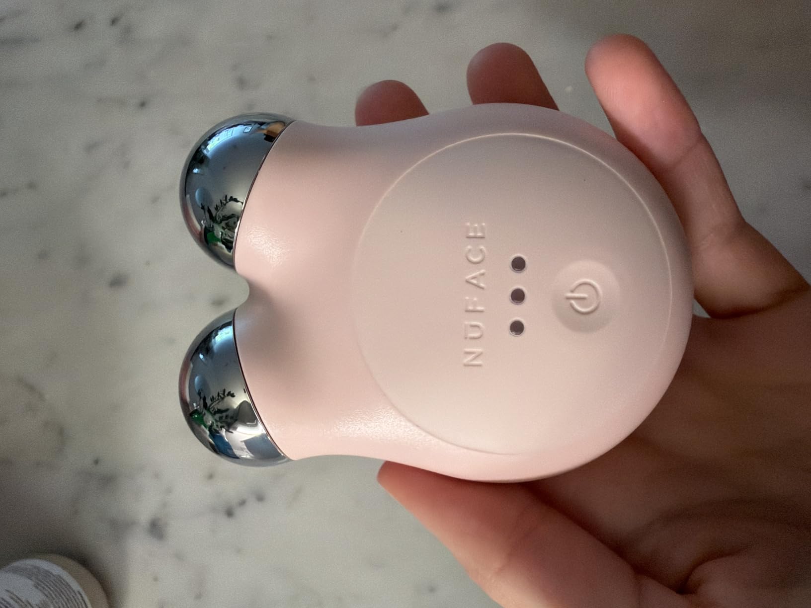 NuFACE MINI+ Microcurrent Facial Device Kit - FDA Cleared Face Sculpting & Skin Tightening Device to Contour, Lift & Tone + Microcurrent Gel Activator & Silk Creme - Sandy Rose customer photo 1