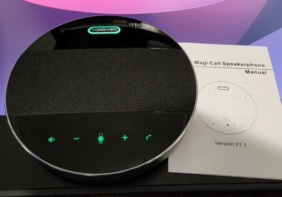 TONGVEO Bluetooth Speakerphone Conference Microphones, Wireless Conference Speaker 360°Voice Pick up with 4 AI Noise Cancellation Mics for 8-12 People customer photo 1