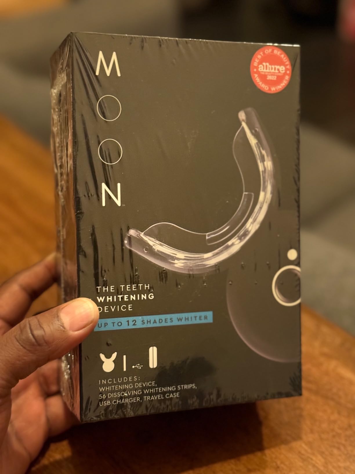 MOON Teeth Whitening Kit, LED Light Teeth Whitener Device, 56 White Strips, USB Charger & Travel Case customer photo 2