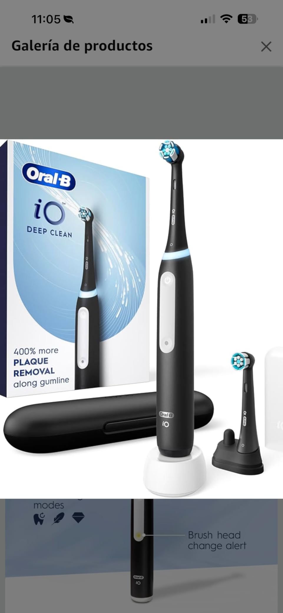 Oral-B Rechargeable Electric Toothbrush, iO3 Limited Deep Clean, 3 Cleaning Modes, Visual Pressure Sensor to Protect Gums, 2 Brush Heads, Travel Case, Black customer photo 1