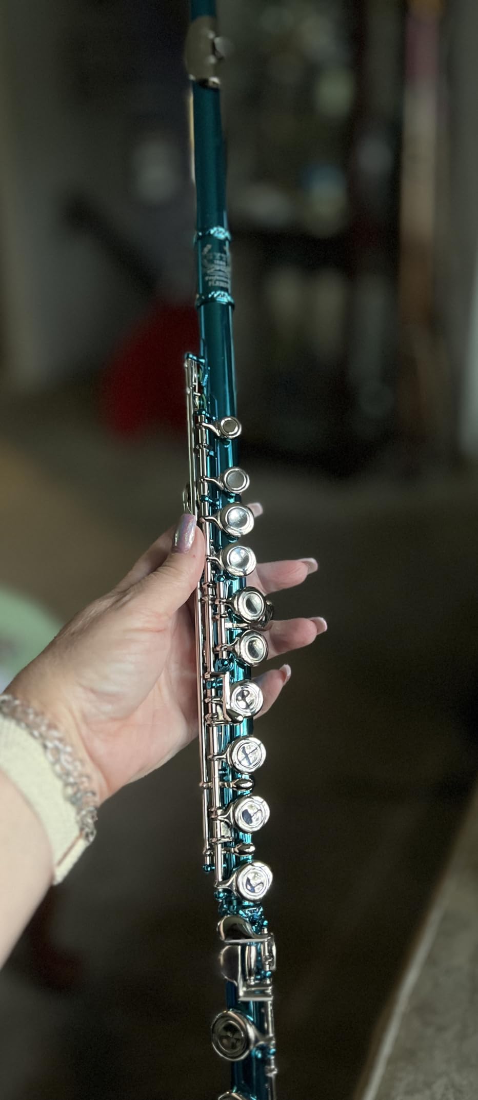 Rhythm C Flutes with Engraved Flower Closed Hole 16 Keys Flute For Student, Beginner with Stand, Carrying Case, Gloves, Joint Grease, Tuning Rod, Nickel customer photo 1