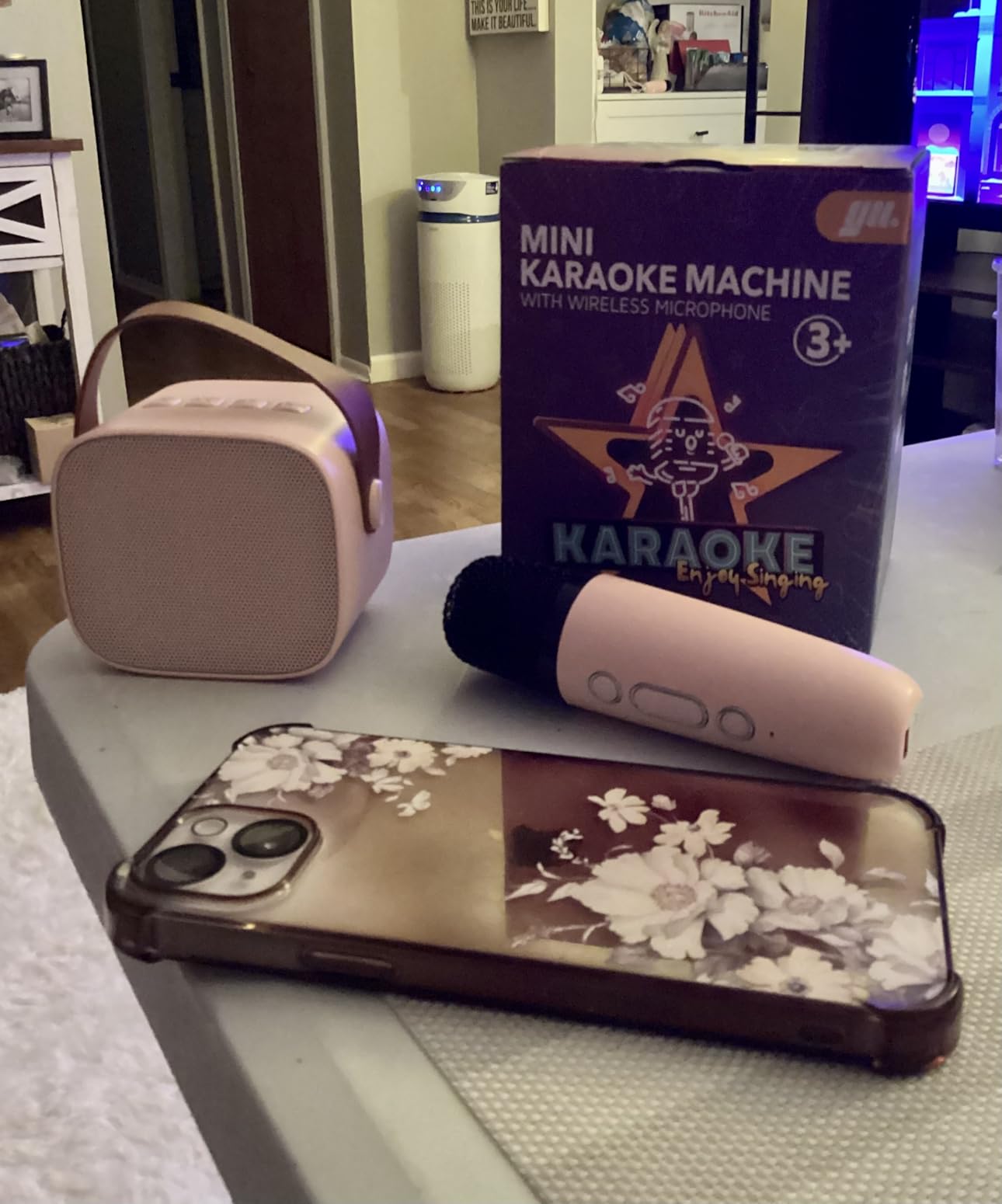 YLL Mini Karaoke Machine for Kids Adults, Portable Bluetooth Speaker with 2 Wireless Microphones, Trendy Birthday Gifts Toys for Girls Ages 3-10+ Years Old Home Family Party (Pink) customer photo 2