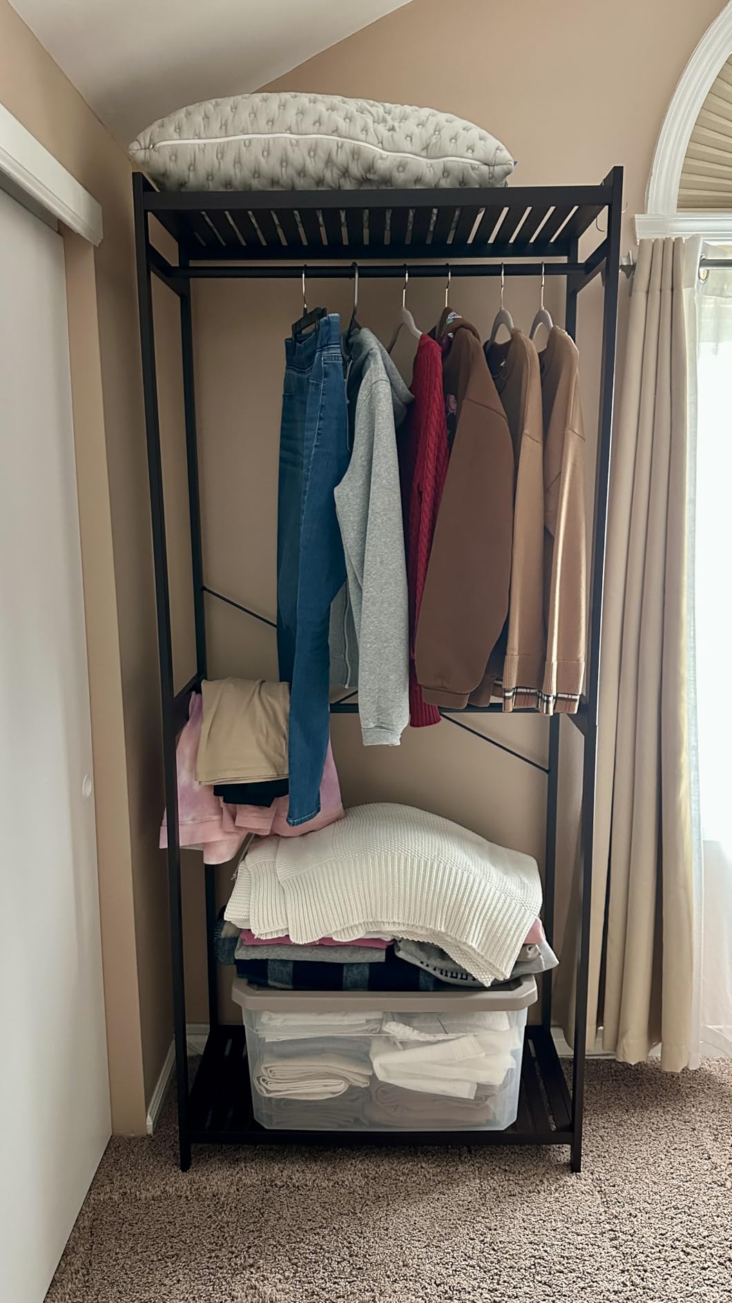 Homykic Bamboo Closet System Clothes Rack, Large Freestanding Garment Rack Clothing Rack for Hanging Clothes with 7 Storage Shelves and 5 Rods, Open Wardrobe Organizer with 4 Hooks, Natural customer photo 1