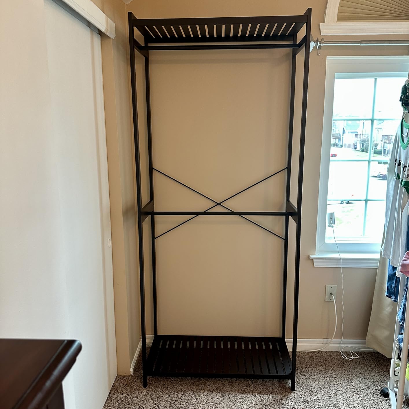 Homykic Bamboo Closet System Clothes Rack, Large Freestanding Garment Rack Clothing Rack for Hanging Clothes with 7 Storage Shelves and 5 Rods, Open Wardrobe Organizer with 4 Hooks, Natural customer photo 2