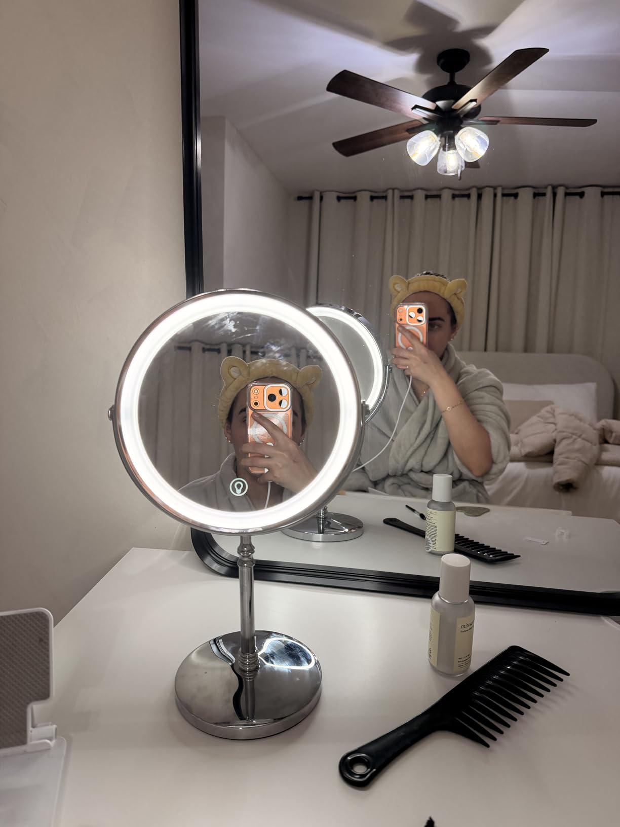 DEIOVWXS Makeup Mirror, 3000mAh Rechargeable Double-Sided Magnifying Vanity Mirror with 3 Colors, 1X/10X, 360° Rotation, Adjustable Brightness, Gifts for Mom, Women, Wife, Girls customer photo 2