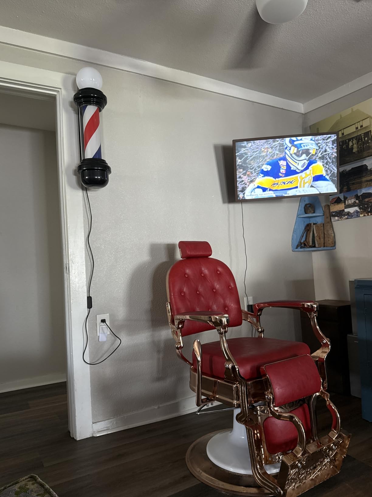 Noverlife 34in Barber Pole LED Sign, Barber Shop Pole Red Blue White Stripes Light, Classic Hair Salon Open Sign, Traditional Barbershop Ideas Wall Mount Rotating Light Waterproof Save Energy Lamp customer photo 1
