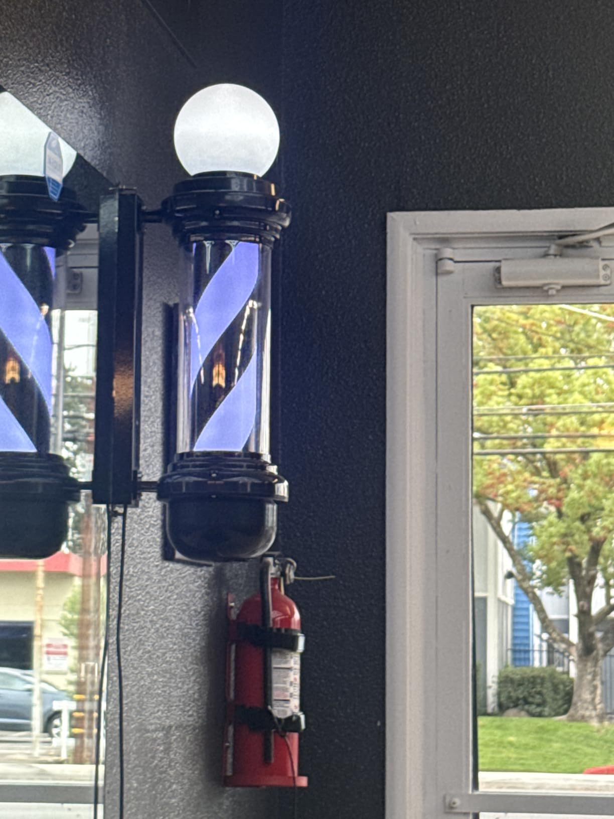 Noverlife 34in Barber Pole LED Sign, Barber Shop Pole Red Blue White Stripes Light, Classic Hair Salon Open Sign, Traditional Barbershop Ideas Wall Mount Rotating Light Waterproof Save Energy Lamp customer photo 2