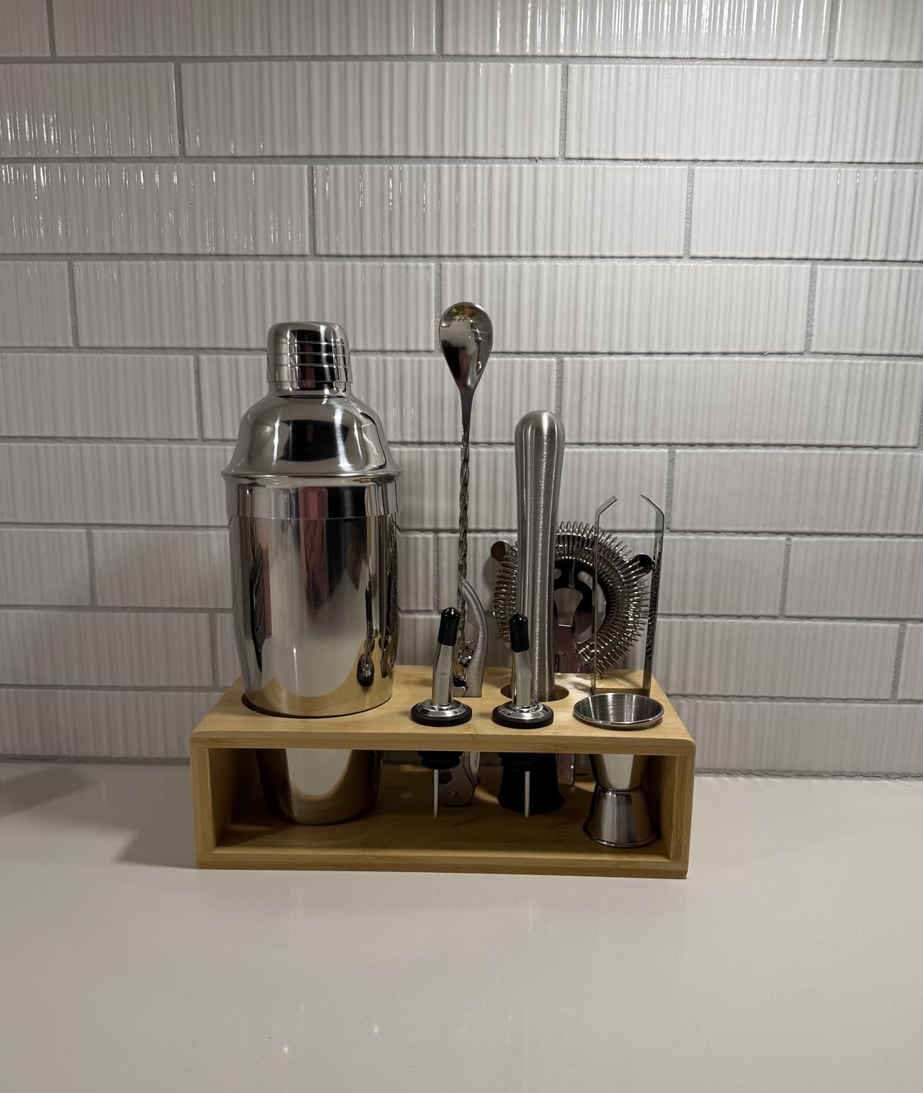 Cocktail Shaker Set, 18/8 Food-Grade Stainless Steel Mixology Bartender Kit 10-Piece Bar Tools with Stylish Bamboo Stand - Rust-Proof & Dishwasher Safe - Professional Martini Shaker Gift for Men, Dad customer photo 1