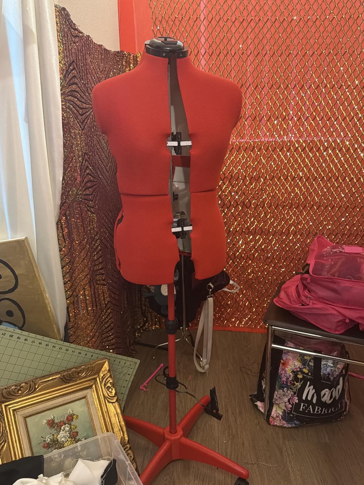 Black Female Adjustable Dress Form Mannequin Size 6-14 | Pinnable foam body Mannequin, 13 tuning dials, removable casters, 42.5