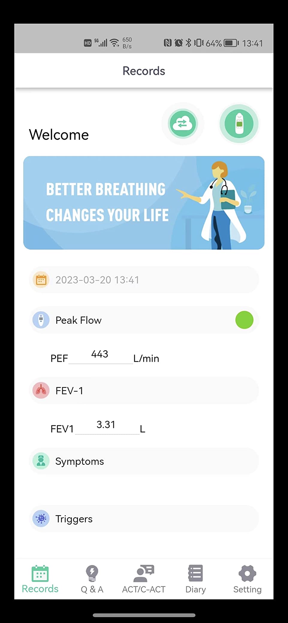Peak Flow Meter with Bluetooth APP Spirometer for Asthma Monitor Tests PEF FEV1 Home Medical for Kids Adults with 300 Records Storage Function customer photo 1