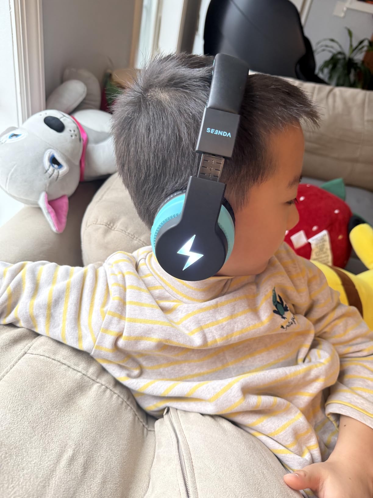 seenda Kids Bluetooth Headphones Boys, JCH-01 Kids Wireless Headphones for School, 85/94dB Volume Limited, 45H Playtime, 3 Lighting Modes, Built-in Mic Headset with Aux Cord for iPad/Tablet/Travel customer photo 2