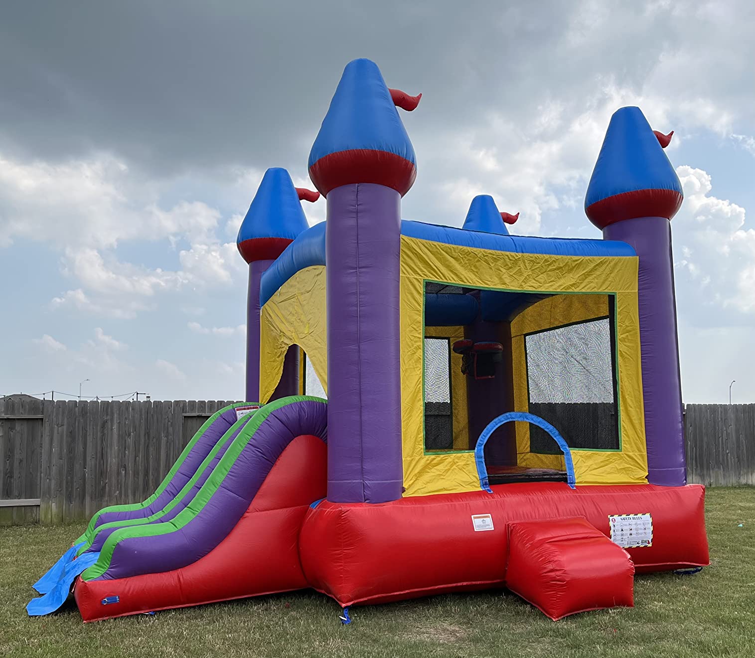 HeroKiddo 14'x18' Jelly Bean Castle Inflatable Bounce House with Dual Lane Slide,14.5' Tall Commercial PVC Bouncer with Basketball Hoop and Blower for Kids, Adult and Rental Use, Indoor & Outdoor customer photo 2