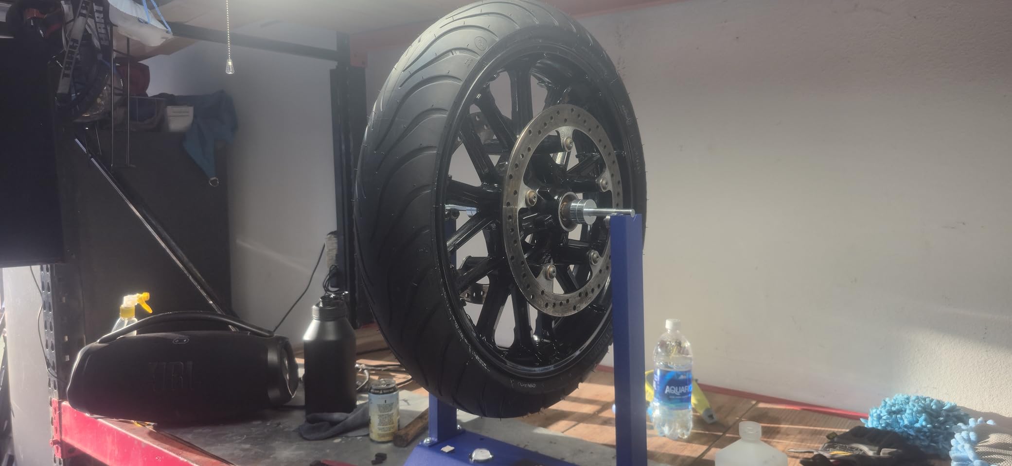 Orion Motor Tech Motorcycle Bike Wheel Balancer, Tire Balancer Stand with Adjustable Centering Cones, Heavy Duty Motorcycle Wheel Balancing Stand, Portable Bicycle Wheel Balancer for up to 12