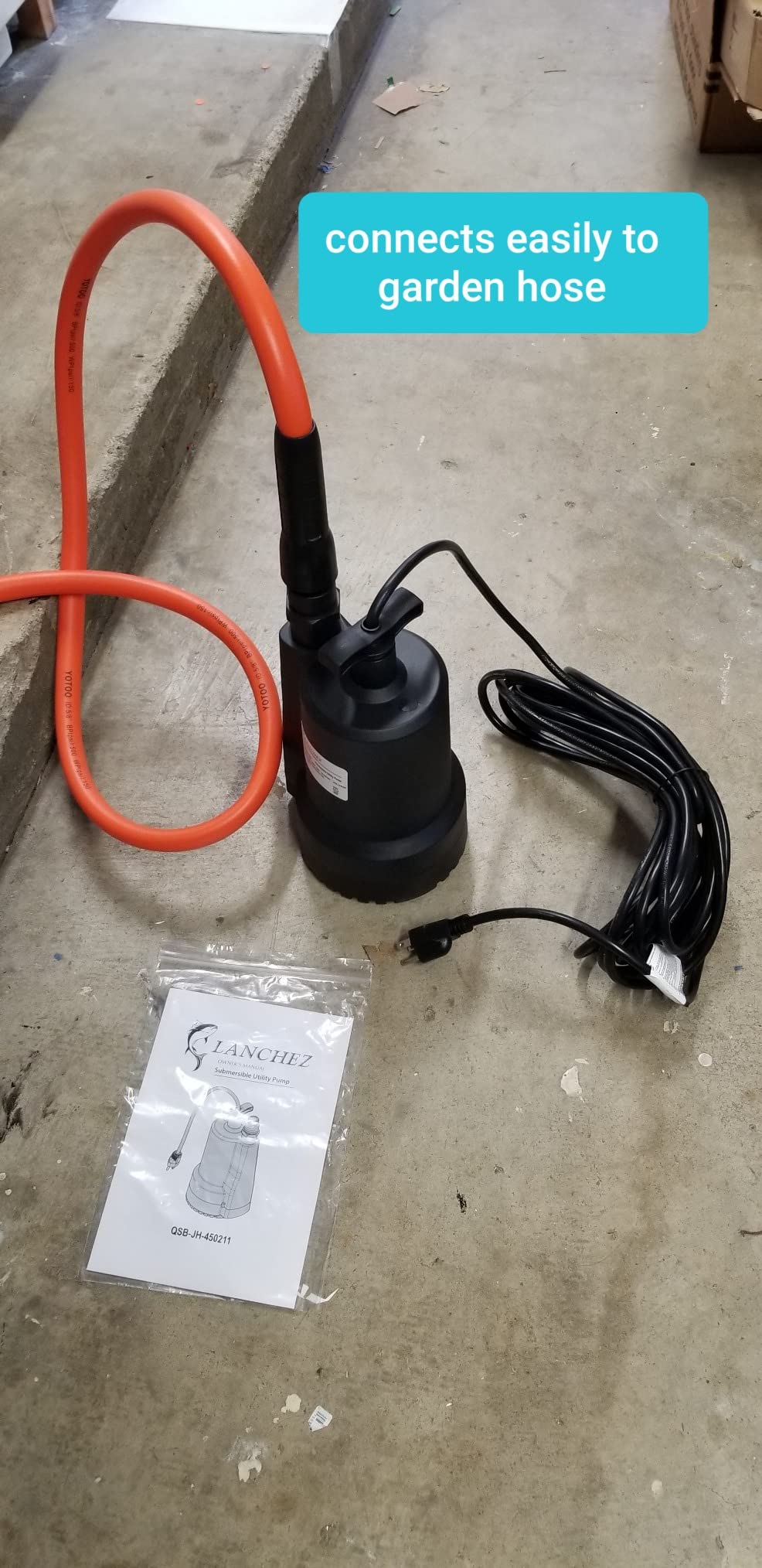 Lanchez Sump Pump, 1/2 HP 2450GPH Submersible Water Pump, Utility Pump Thermoplastic Portable Electric Transfer Pump for Hot Tub Swimming Pool Basement Garden Pond Tubs Draining with 10FT Cord customer photo 2