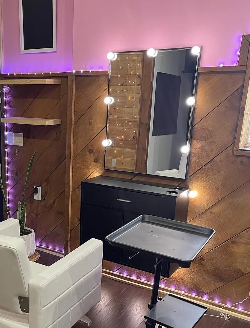 Winado Wall Mount Salon Station - Barber Salon Station with Mirror, 1 Storage Cabinet, 2 Hair Dryer Holders for Hair Stylist Beauty Spa Equipment, Black customer photo 2