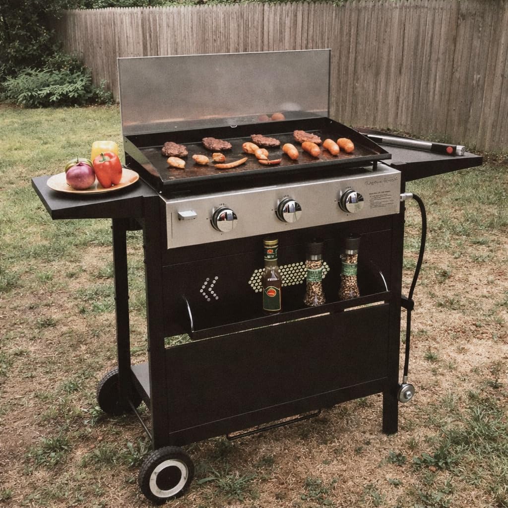 Captiva Designs 22 in Flat Top Grill with Ceramic Coated Cast Iron Pan, Portable Tabletop Propane Gas Griddle Grill for Camping, Outdoor & Tailgating Barbecue, 24,000 BTU Output, 3 Burners customer photo 1