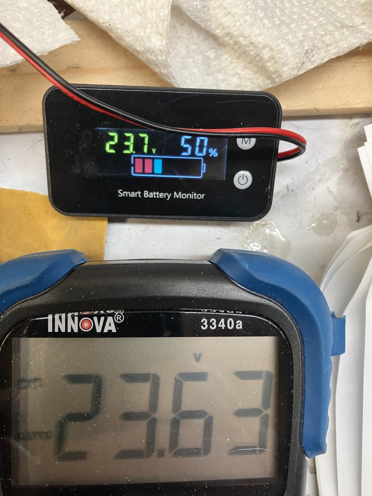 IPX7 Waterproof Battery Monitor with Bracket 7-100V, 12v 24v 36v 48v 60v 72v Digital Display Battery Capacity Remaining Capacity Percentage Tester with Buzzer Alarm and Temperature customer photo 1