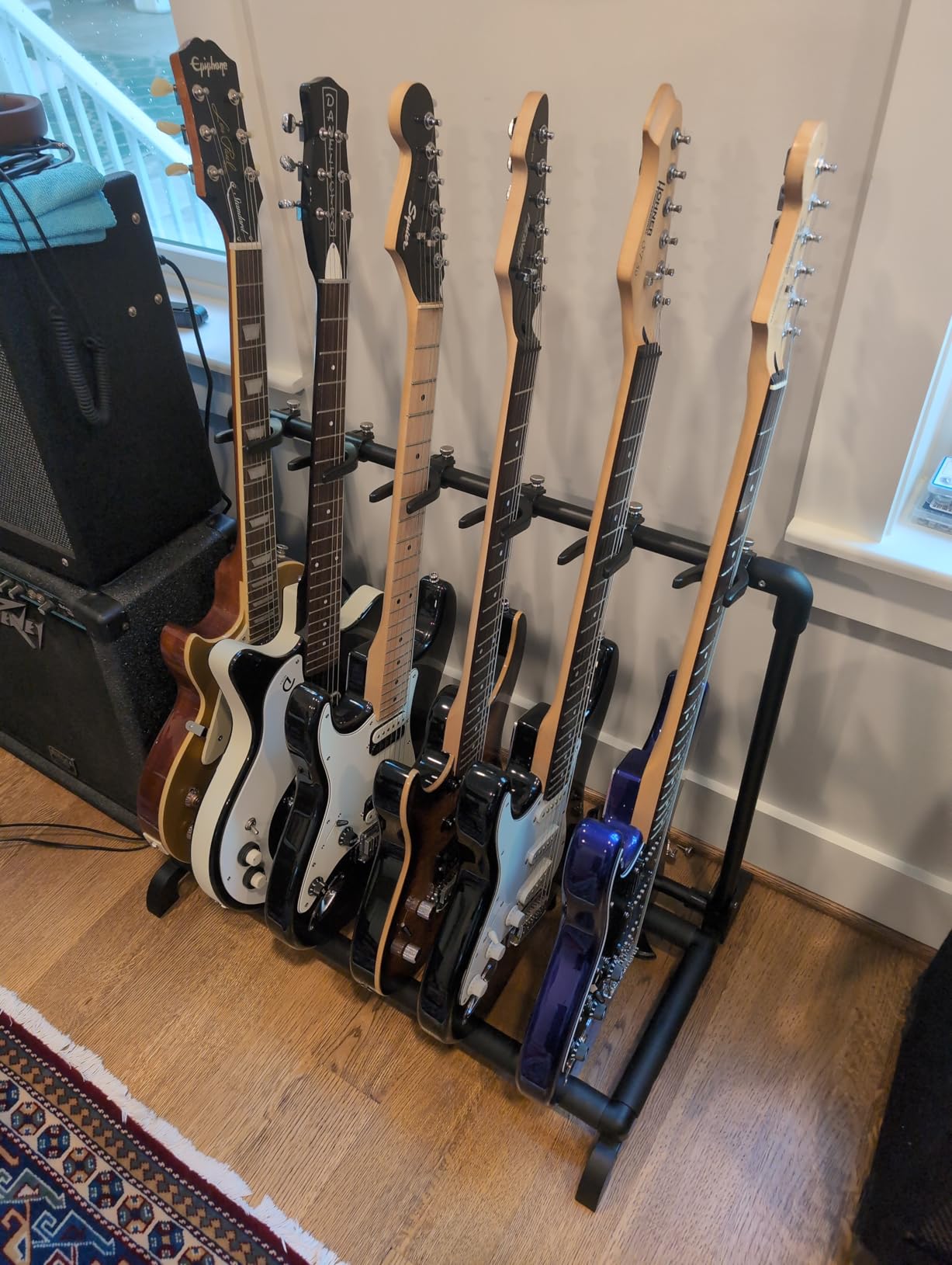 GUITTO Multi Guitar Rack Stand Foldable Universal Display Rack Portable Guitar Holder for Band Stage Bass Acoustic Guitar - 3 Holder (GGS-12) customer photo 1
