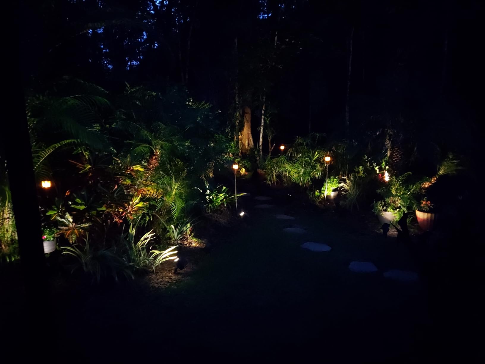 Solar Torch Light with Flickering Flame, 4 Pack Waterproof Bamboo Torches Hand-Woven Rattan Solar Tiki Torches for Outside Patio Yard Garden Lawn (Black-4 Pack) customer photo 1