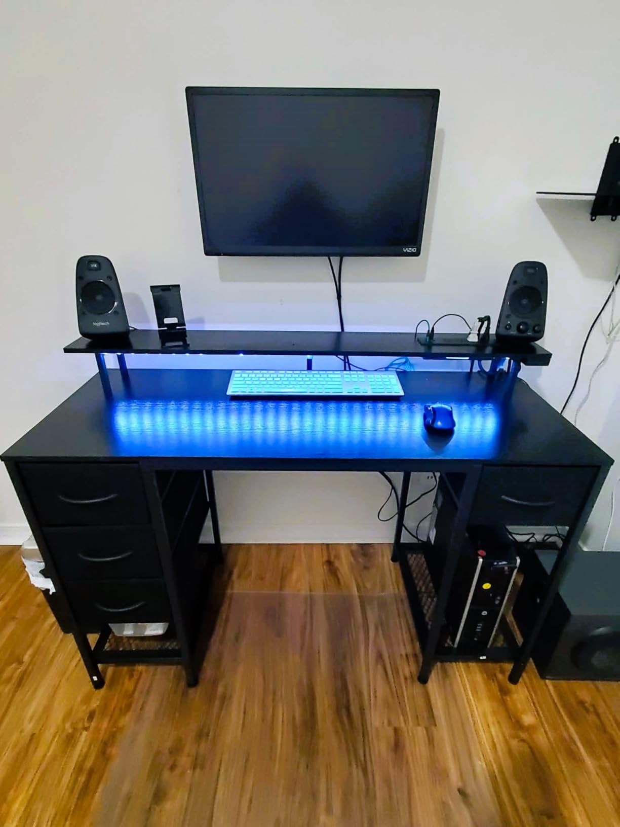Huuger 47 inch Computer Desk with 4 Drawers Gaming Desk with LED Lights & Power Outlets Home Office Desk with Large Storage Space for Bedroom Work from Home Black customer photo 1